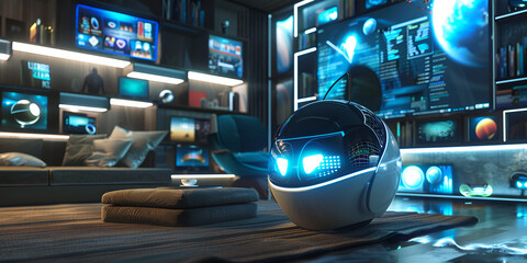 Futuristic Home with Smart Technology Integration
Advanced Smart Living Room with Digital Interface
High-Tech Living Room Featuring Futuristic Gadgets