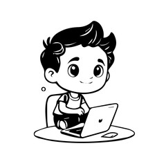 black doodle illustration cute boy  