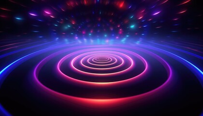 Fototapeta premium Purple and green background with red and blue running lights. Design Dark background with repetitive light running in a circle in the animation