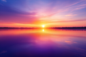 Morning Tranquility: A Serene Sunrise Over a Calm River as the Sun Rises