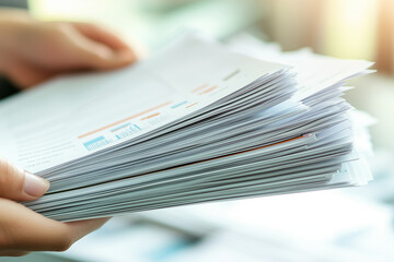 Professional Insight: A Hand Holding a Stack of Reports with Visible Graphs