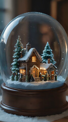 a snow globe with a house inside of it