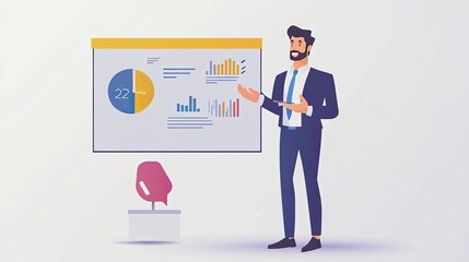 Fototapeta premium Businessman Presenting Data on a Whiteboard with Graphs and Charts