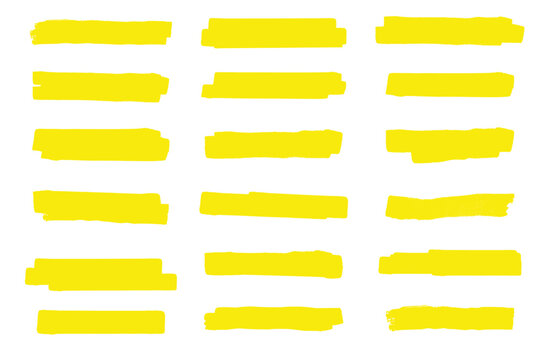 Vector Yellow Highlighter Strokes, Hand Drawn Marker Lines, Brush Pen Underlines, Text Highlight Stripes, Doodle Scribbles, and Watercolor Marker Strokes, Ideal for Digital Art, Illustration, and Desi