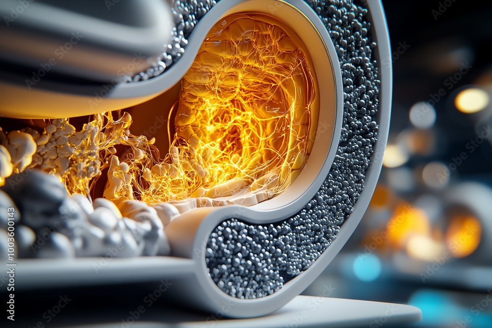 Fototapete interactive 3d model of the cochlea, showing detailed internal structures in a dynamic, animated vis