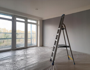 Empty room with stepladder during home renovation