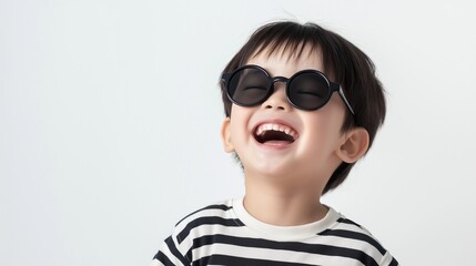 Naklejka premium Asian boy wearing black sunglasses