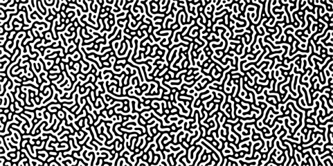 Abstract truing organic wallpaper Turing reaction diffusion monochrome seamless pattern with chaotic motion. Generative algorithm psychedelic background. Reaction-diffusion or truing pattern formation