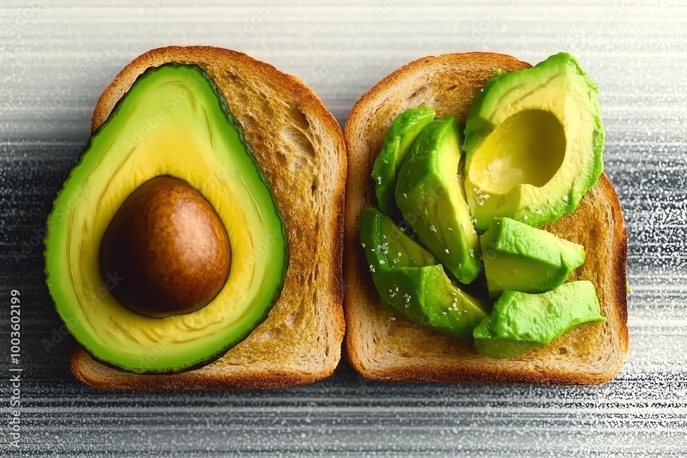 Poster Minimalist avocado and toast icon, with clean lines representing a simple and healthy breakfast option