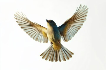 Obraz premium A bird gliding through a bright white atmosphere.