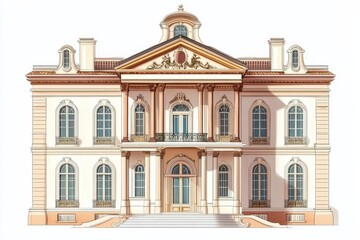 Fototapeta premium Baroque architectural illustration of a residential structure with a white backdrop.