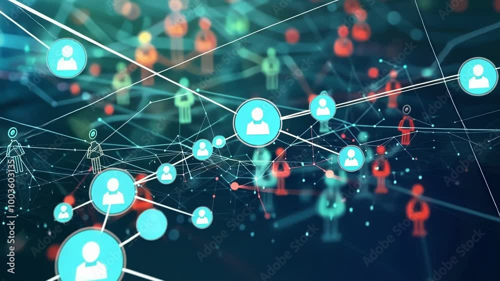 Poster abstract image showing glowing user icons connected by lines and dots, representing online security 