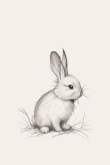Obraz premium Charming pencil sketch of a baby rabbit sitting in grass. Perfect for nature, wildlife, and art-themed projects.
