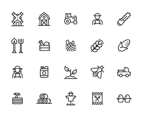 Fototapeta premium Agriculture Outline Icons for Farming Concepts, Agriculture Icon Set
