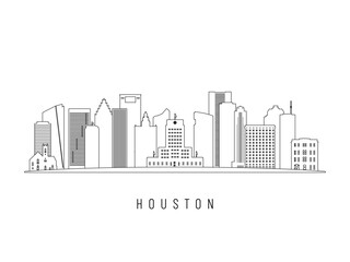 Obraz premium Detailed Houston skyline vector illustration. Houston buildings in line art style, perfect for modern designs.