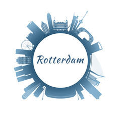 Rotterdam skyline with colorful buildings. Circular style. Stock vector illustration.