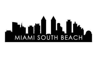 Miami South Beach skyline silhouette. Black Miami South Beachcity design isolated on white background. 