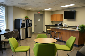 Fototapeta premium Modern Call Centre Break Room with Comfortable Seating and a Relaxing Environment for Employees