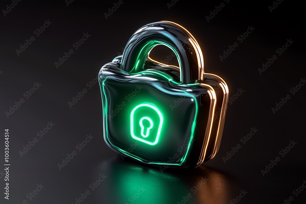 Poster minimalist ethical hacking icon, with a simple glowing green lock symbol representing cybersecurity 