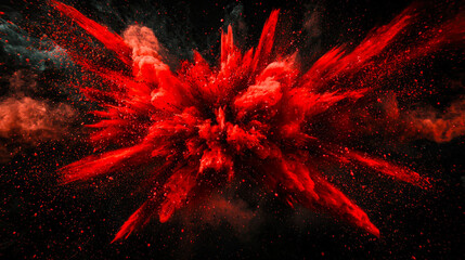 A bloody explosion. A juicy red explosion with dust and plasters. The concept of infection. A burst of orgasm. Abstract red smoky background. The explosion is so strong