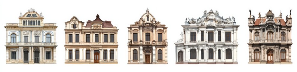 Obraz premium Collection of PNG images showcasing Baroque building details on clear backdrop.