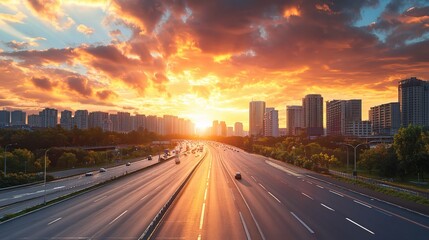 Vibrant Sunset Over Urban Cityscape