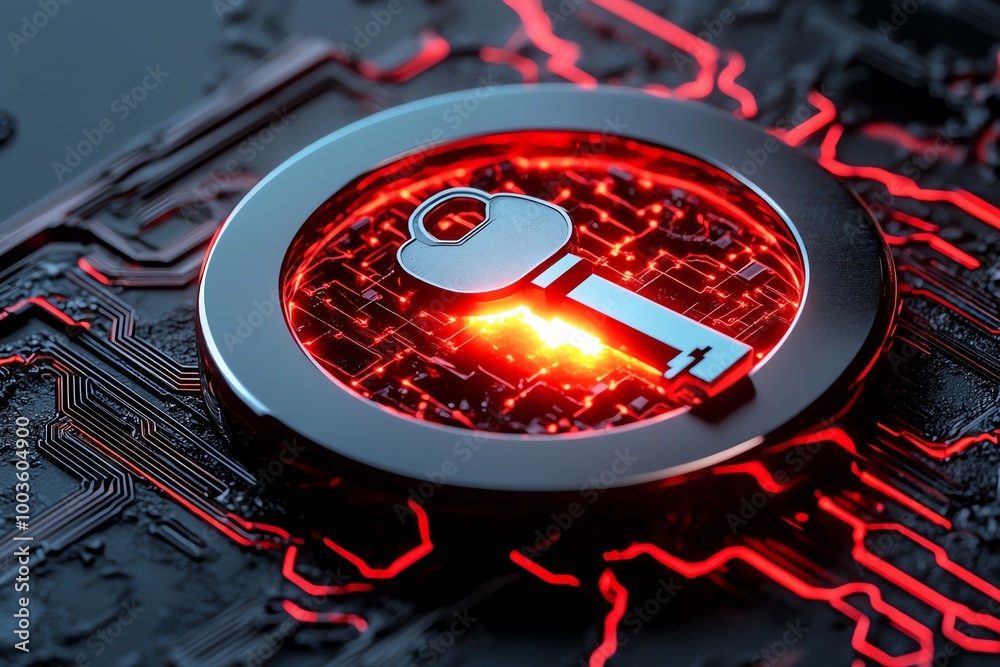 Aufkleber Minimalist ethical hacking symbol, showing a glowing key breaking through a digital firewall in a simple, abstract design