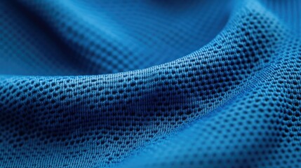 Obraz premium Fabric texture of a blue football jersey in focus, showcasing detailed stitching and material quality.