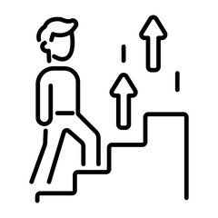 A person walking on growth ladder, a line style icon 