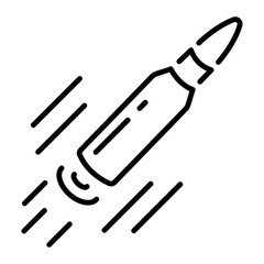 A linear icon of a shooting bullet 