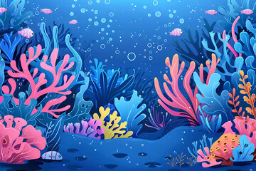 Fototapeta na wymiar Under the sea background. Marine Life Landscape. Ocean underwater world. Ocean nature inhabitants. Silhouette ocean bottom. Marine underwater life. Sea,