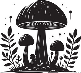 Mushroom plant silhouette vector illustration isolated on a white background