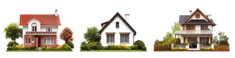 Obraz premium High-quality PNG images featuring different house designs for creative use.