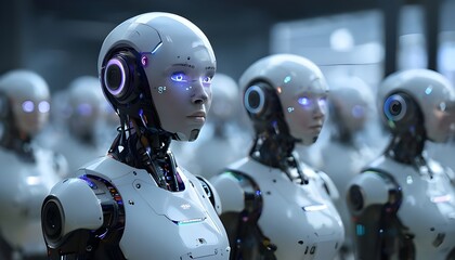 Fototapeta premium Humanoid Robots : Futuristic humanoid robots in daily life, cyborg 