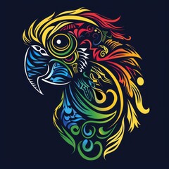 Naklejka premium Parrot head featuring colorful tribal ornaments.