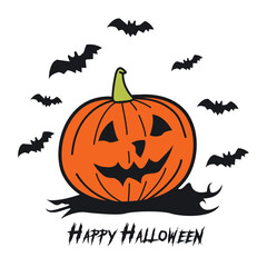 Printhappy halloween pumpkin jack o lantern and and flying bats