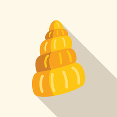 Yellow spiral seashell casting a long shadow, in a minimalist flat design