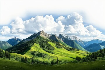 Obraz premium Expansive green mountainscape captured in a panoramic format.