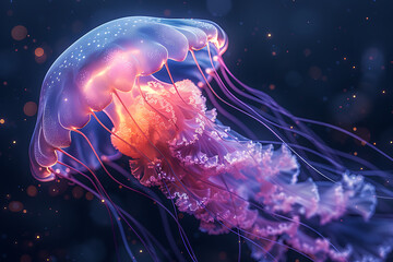 Obraz premium Pink Jellyfish Underwater, Created by AI