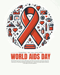 World AIDS Day 1st December social media post banner with red ribbon social media post