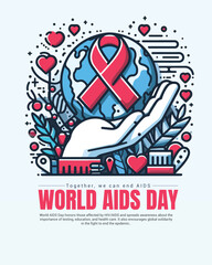 World AIDS Day 1st December social media post banner with red ribbon social media post