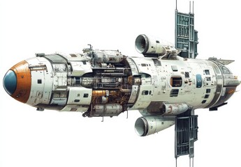 PNG artwork showcasing a transport aircraft associated with a space station.