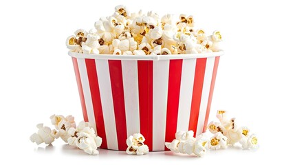 Fototapeta premium A red and white striped paper cup filled with popcorn