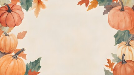 Fototapeta premium A fall harvest border featuring pumpkins, gourds, and foliage adds rich fall colors to design, 