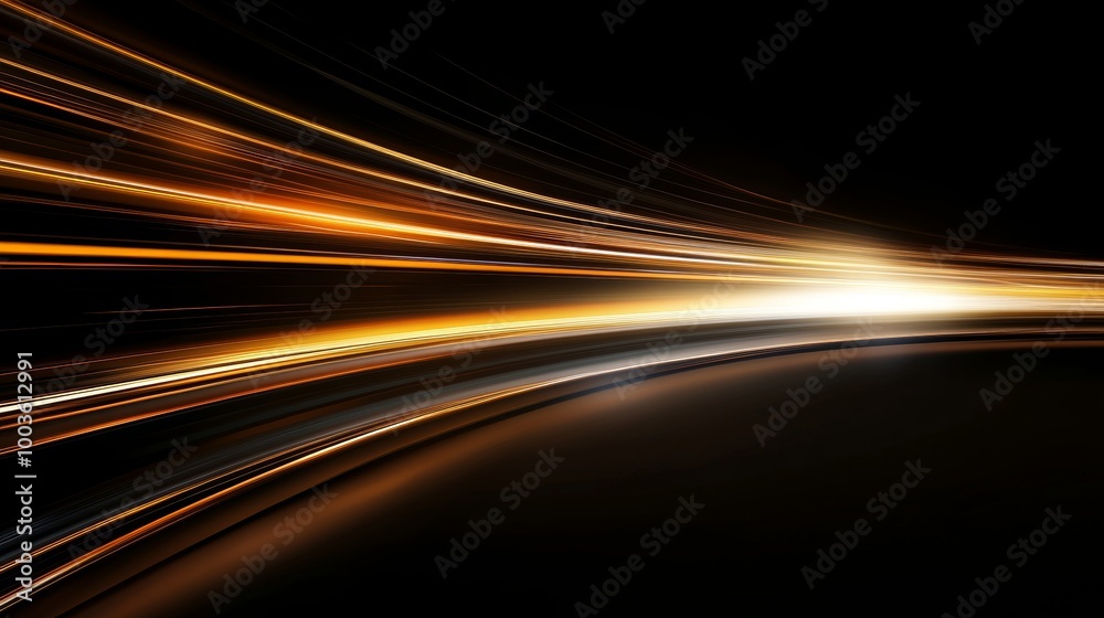 Poster abstract motion blurred lines and curves on a dark background, showcasing dynamic light trails creat