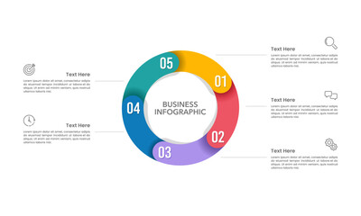 5 process infographic circle design. Business presentation, pie, cycle, system, strategy and planning. Vector illustration.