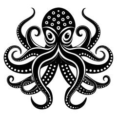 octopus Black and white vector illustration animal silhouette for t-shirt print