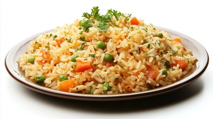 Pilaf in a plate on white background