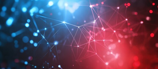 Fototapeta premium Abstract digital background with interconnected lines and glowing nodes in red and blue.