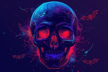 Neon glowing skull with vibrant colors cool halloween wallpapers

